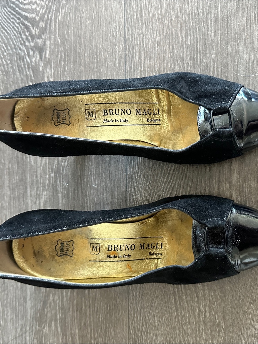 Bruno Magli Black Suede and Patent Leather Loafers
